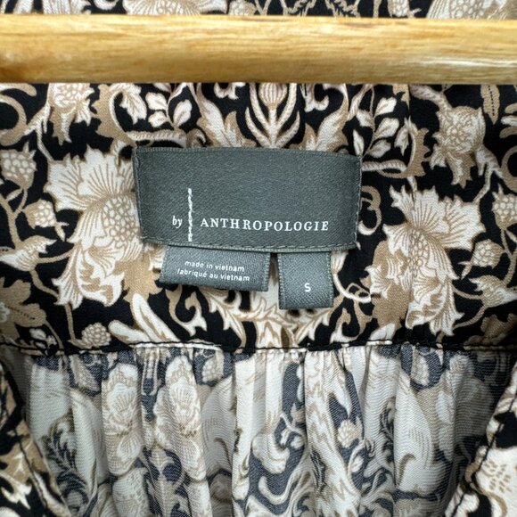 **SOLD**By Anthropologie Blouse Top Womens Small Black Tan Tie Waist Boho - Picture 8 of 13